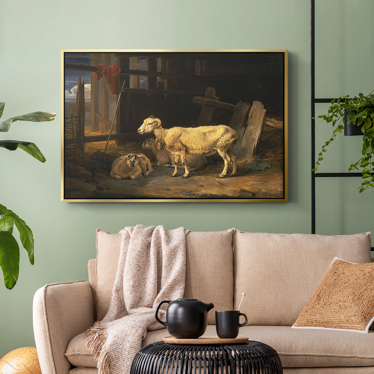 Sheep in a Stable, 1810 - Floater Framed Canvas Print