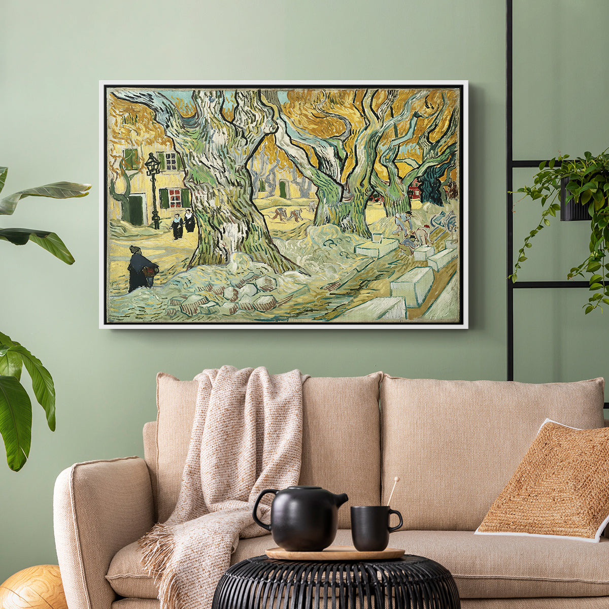 The Large Plane Trees (Road Menders at Saint-Rémy), 1889 - Floater Framed Canvas Print