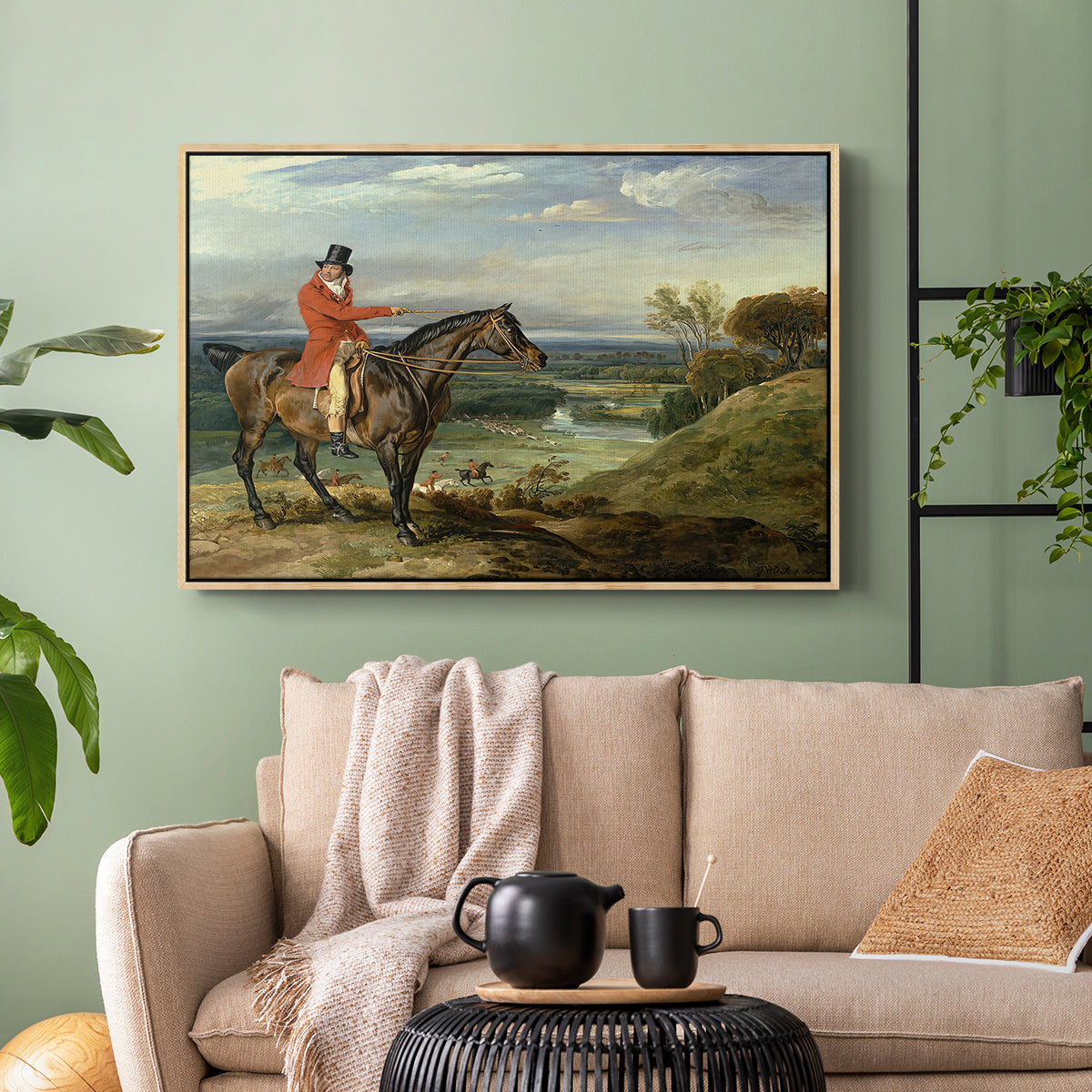 John Levett Hunting at Wychnor, Staffordshire, 1818 - Floater Framed Canvas Print
