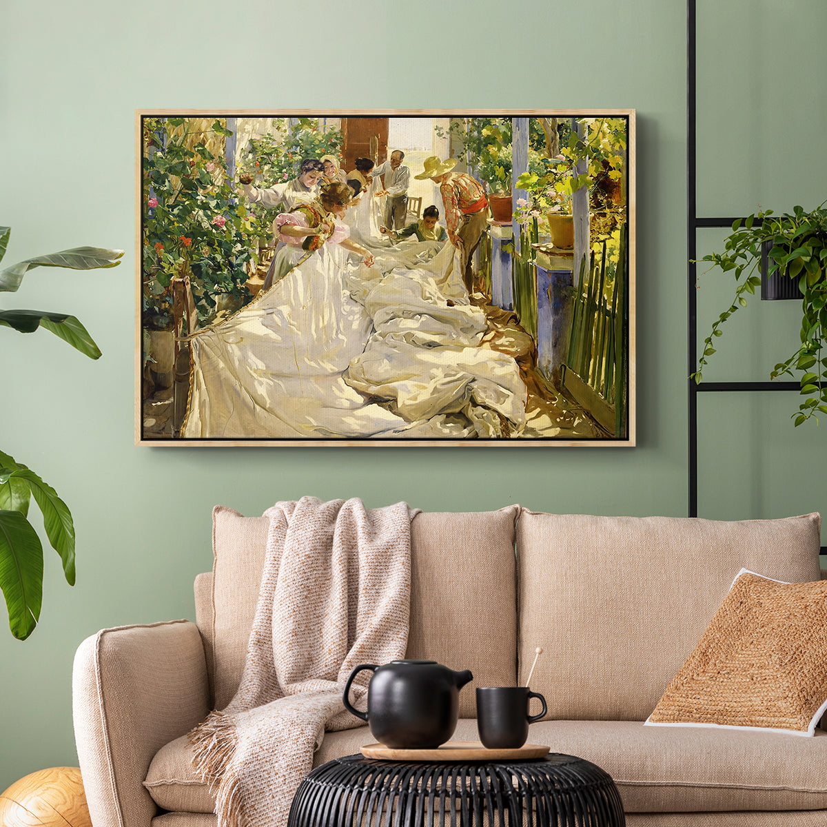Sewing the Sail, 1896 - Floater Framed Canvas Print