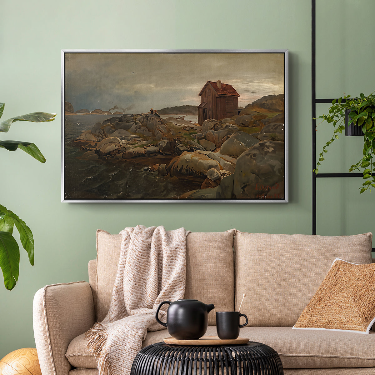A Fisherman's Home, Lillesand, 1858 - Floater Framed Canvas Print