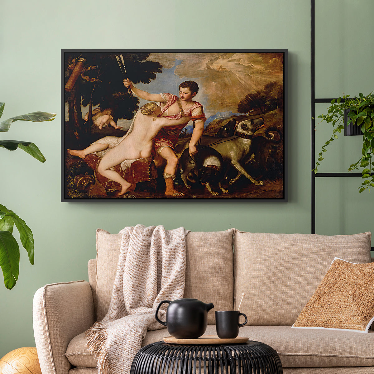 Venus and Adonis, 1554 - Floater Framed Canvas Print