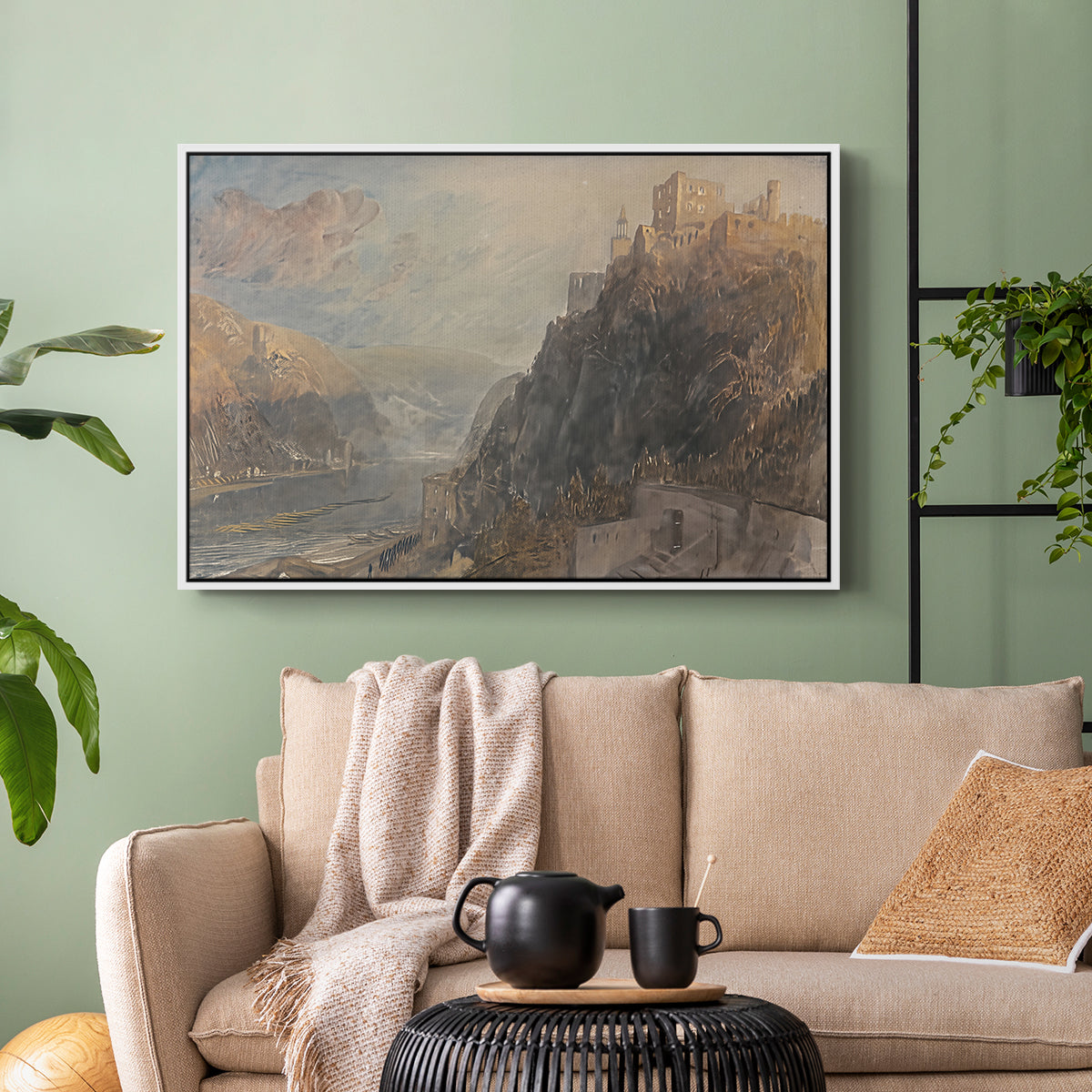 Rheinfels Looking to Katz and Gourhausen, 1817 - Floater Framed Canvas Print