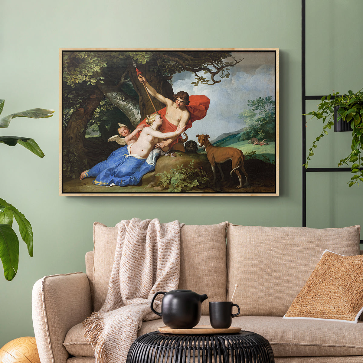 Venus and Adonis, 1632 - Floater Framed Canvas Print