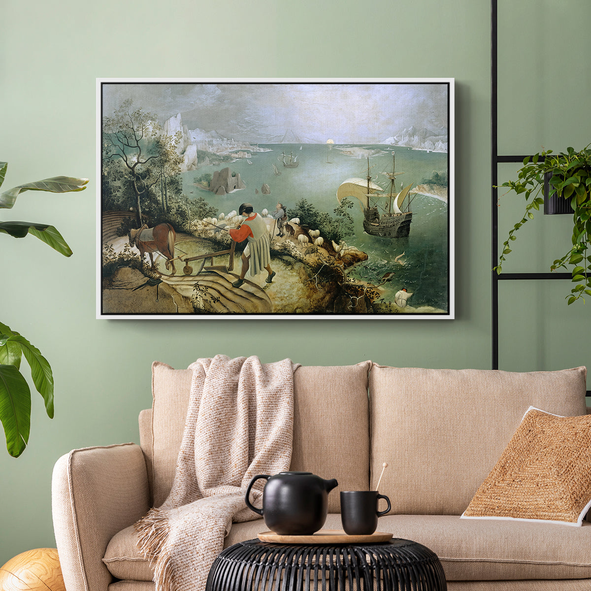 Landscape with the Fall of Icarus, c. 1560 - Floater Framed Canvas Print