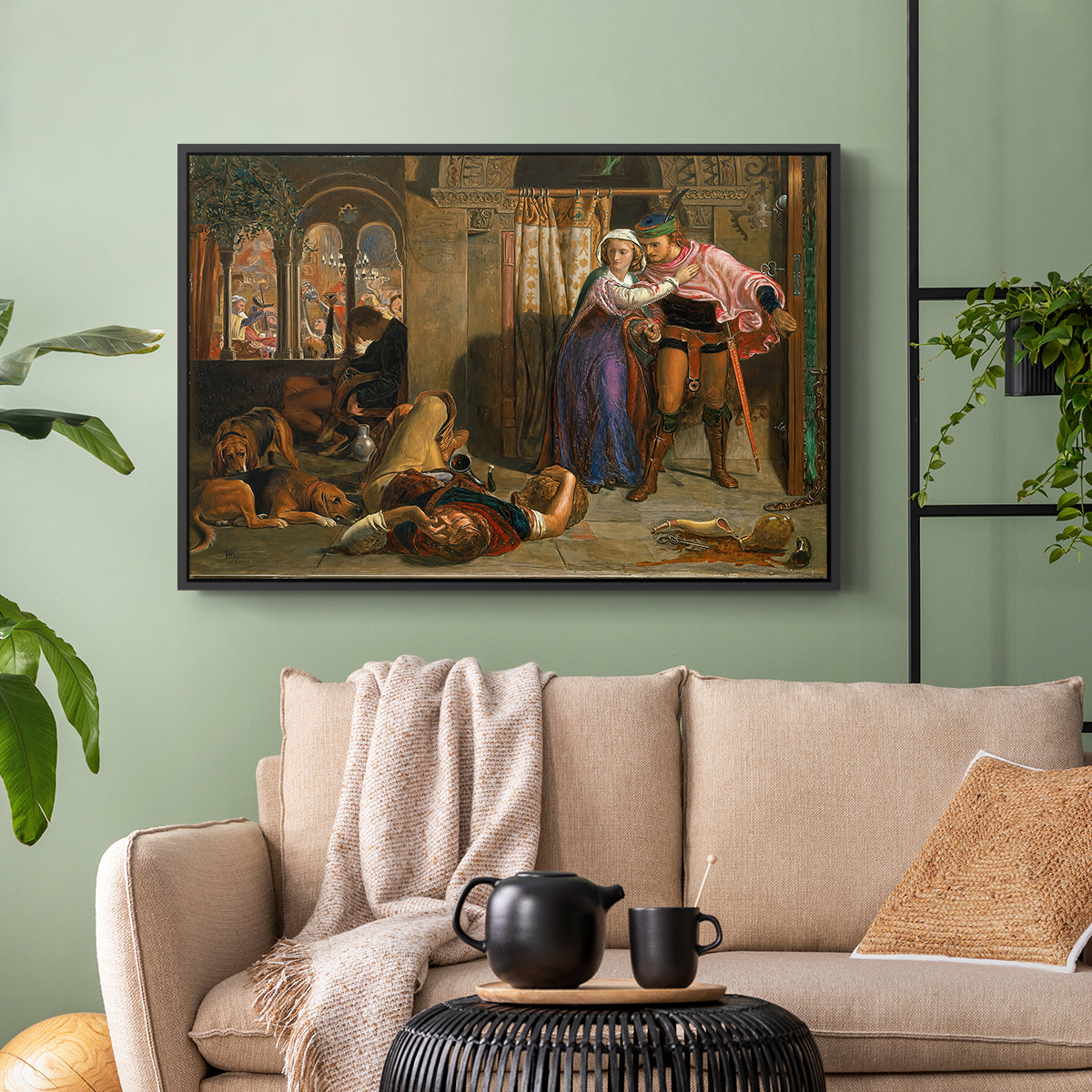 The Flight of Madeline and Porphyro, 1848 - Floater Framed Canvas Print