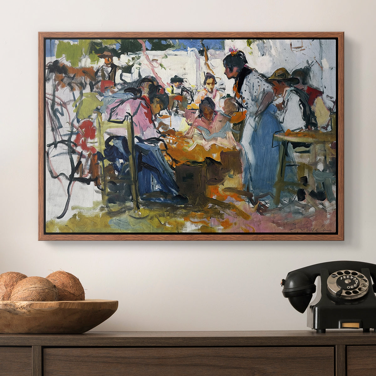 Net Menders in Valencia, 1909 - Floater Framed Canvas Print