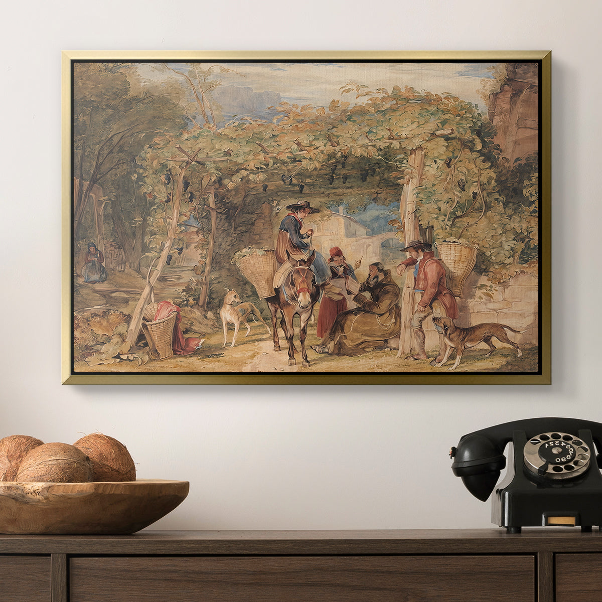 Figures and Animals in a Vineyard, c. 1829 - Floater Framed Canvas Print