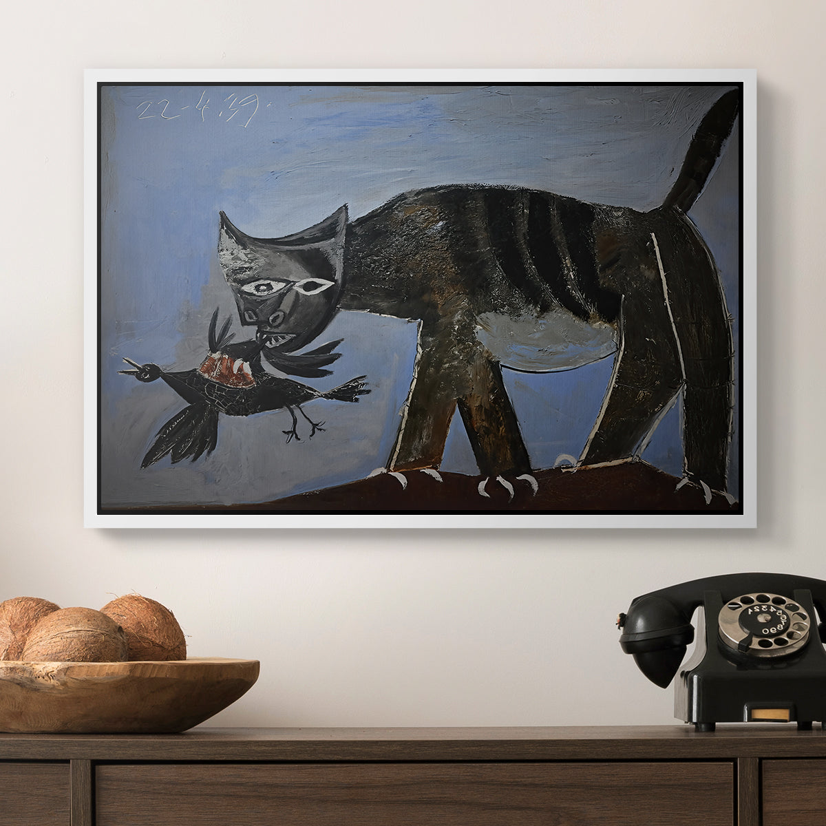 Cat Catching a Bird, 1939 - Floater Framed Canvas Print