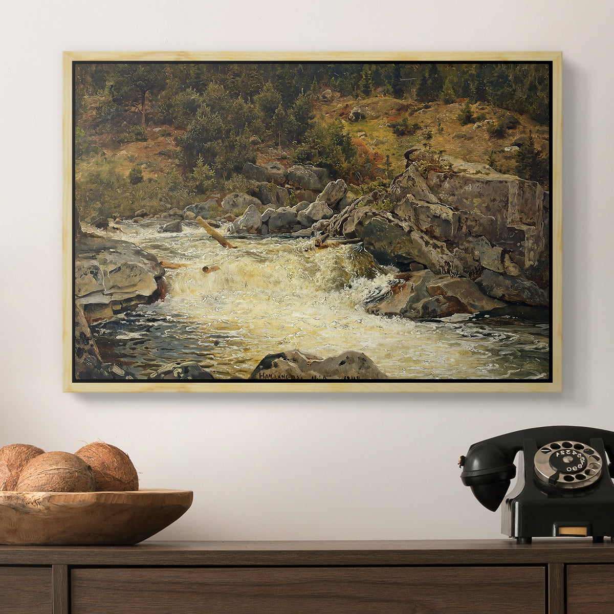 Waterfall in Hallingdal, 1848 - Floater Framed Canvas Print