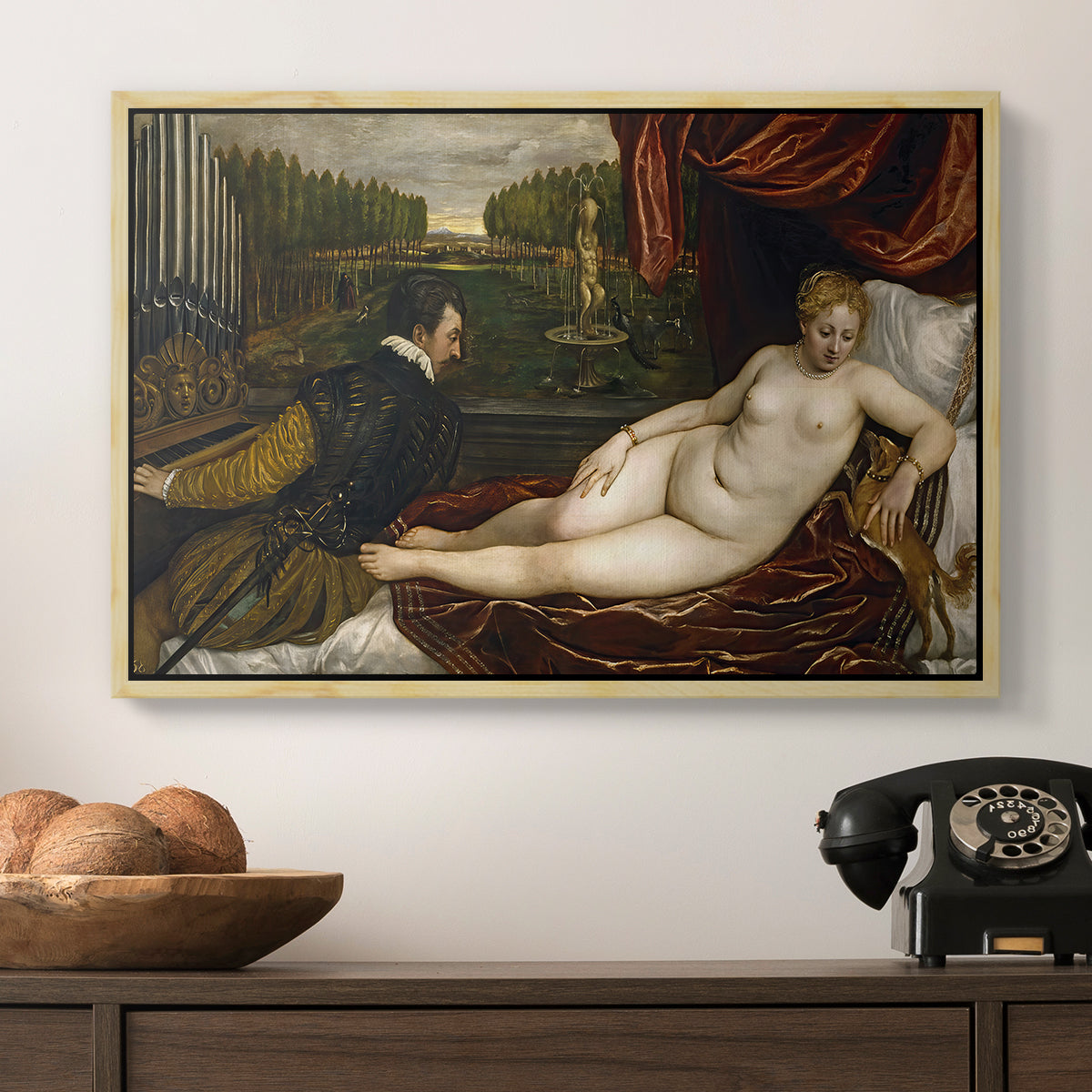 Venus with an Organist and a Dog, c. 1550 - Floater Framed Canvas Print