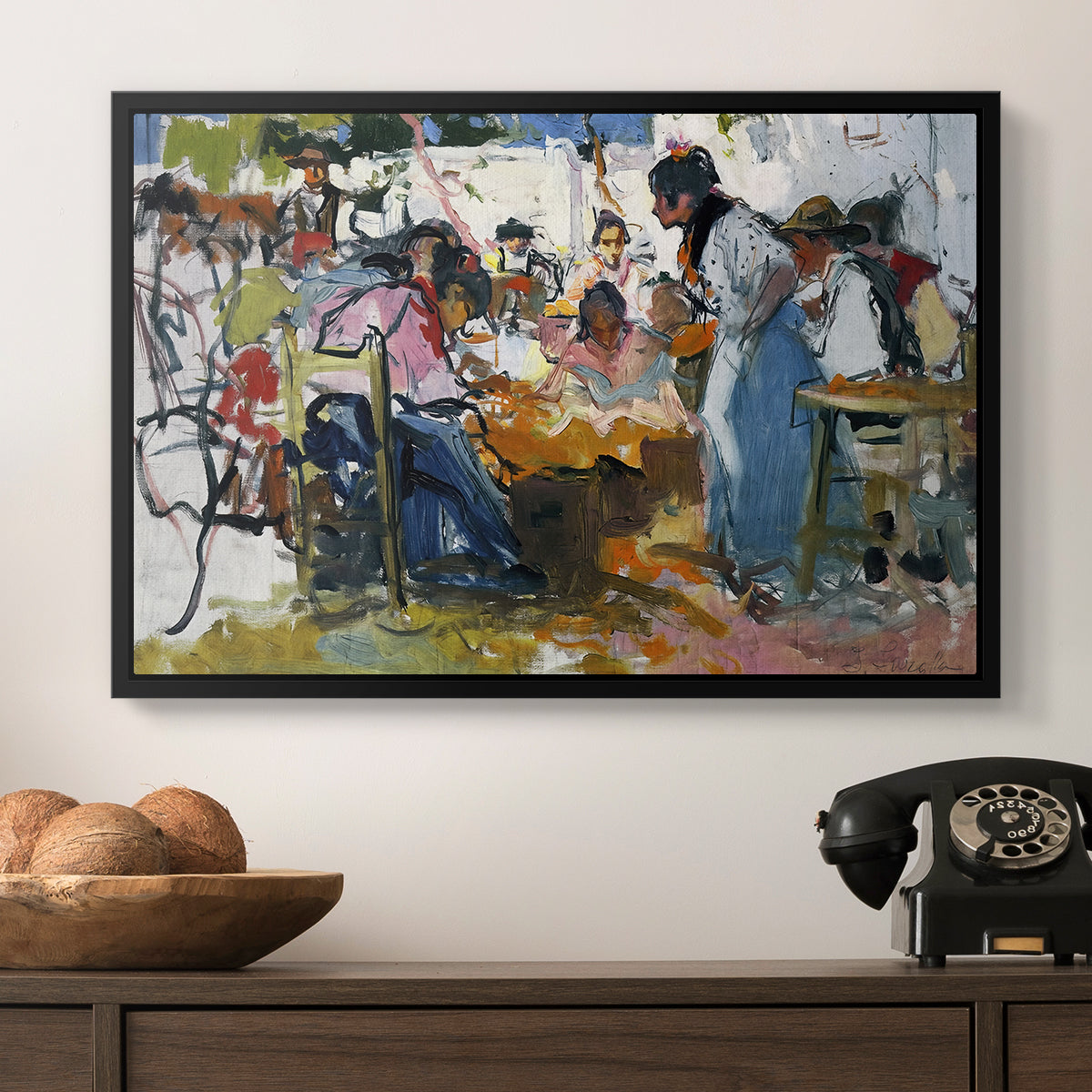 Net Menders in Valencia, 1909 - Floater Framed Canvas Print