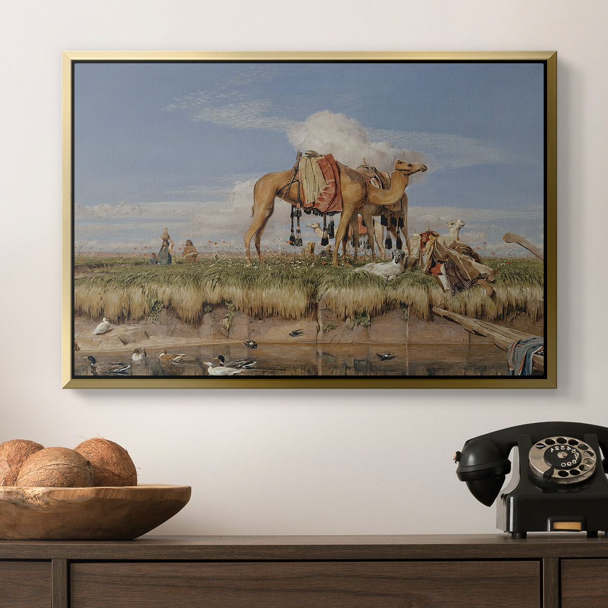 On the Banks of the Nile, Upper Egypt, 1876 - Floater Framed Canvas Print