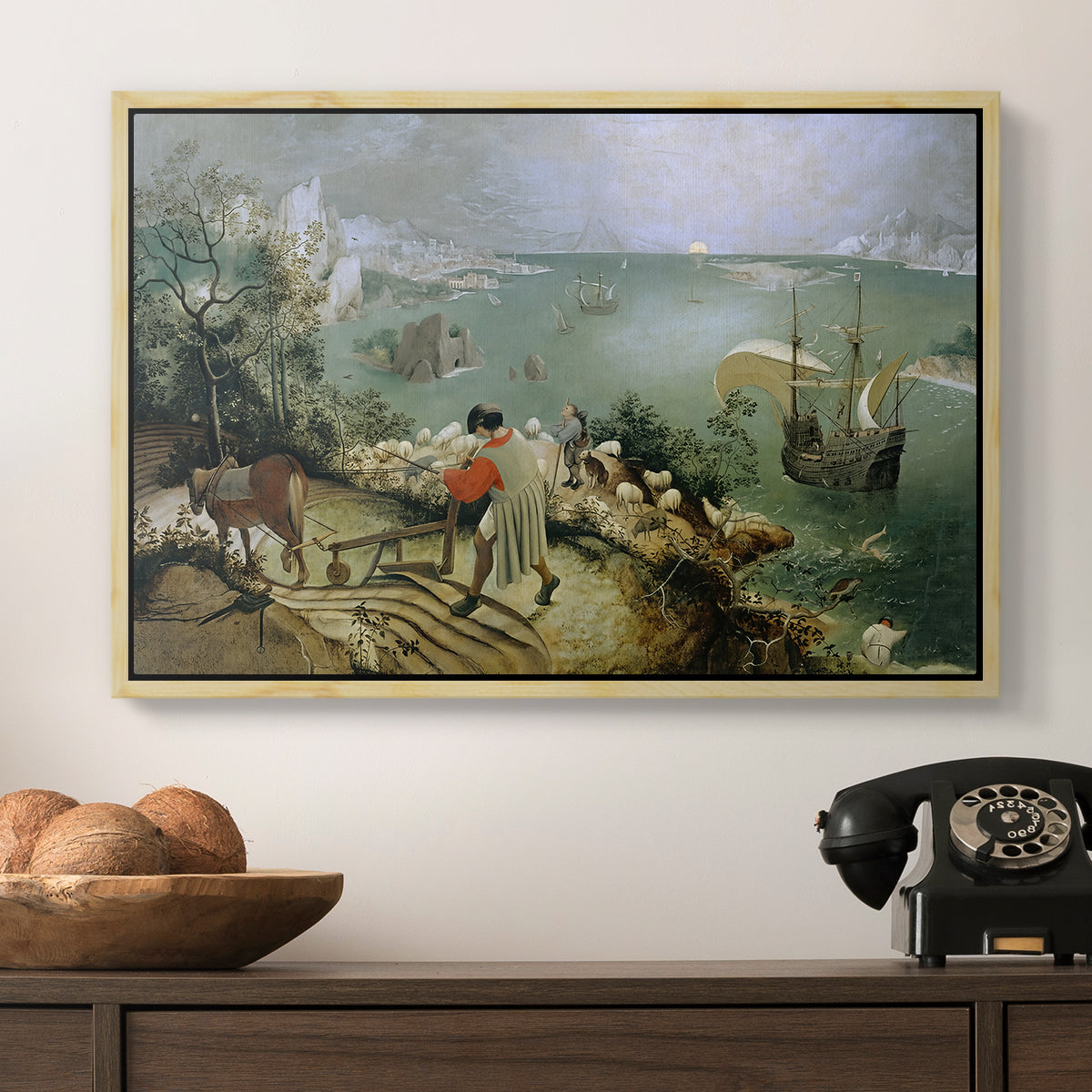 Landscape with the Fall of Icarus, c. 1560 - Floater Framed Canvas Print