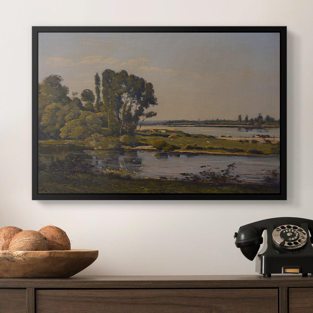 Landscape with a River, 1892 - Floater Framed Canvas Print