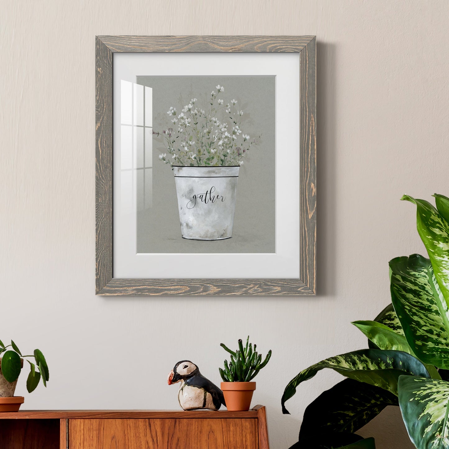Bouquet of Grace Bucket Gather - Barnwood Framed Art Print