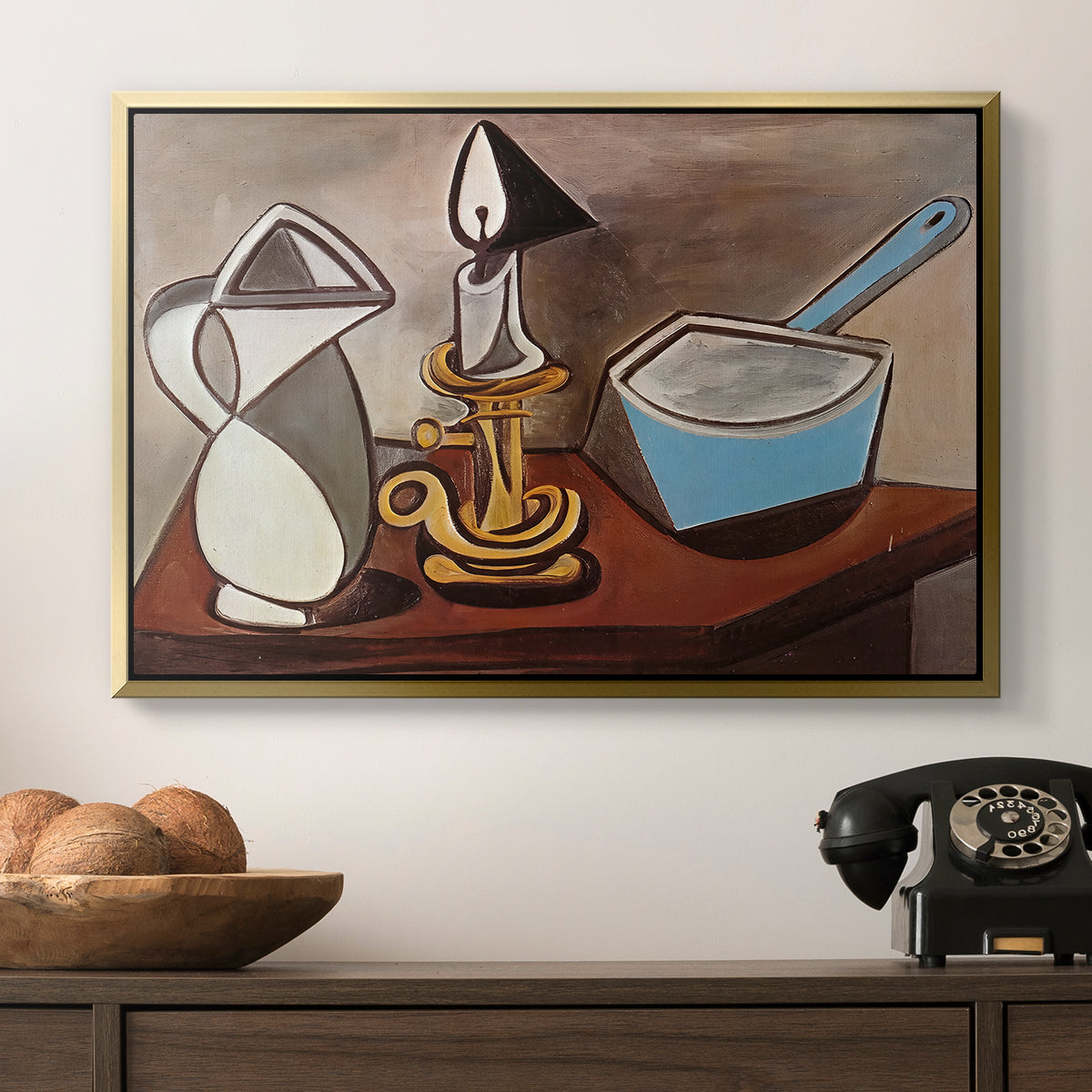 Jug, Candle, and Enamel Pan, 1950 - Floater Framed Canvas Print