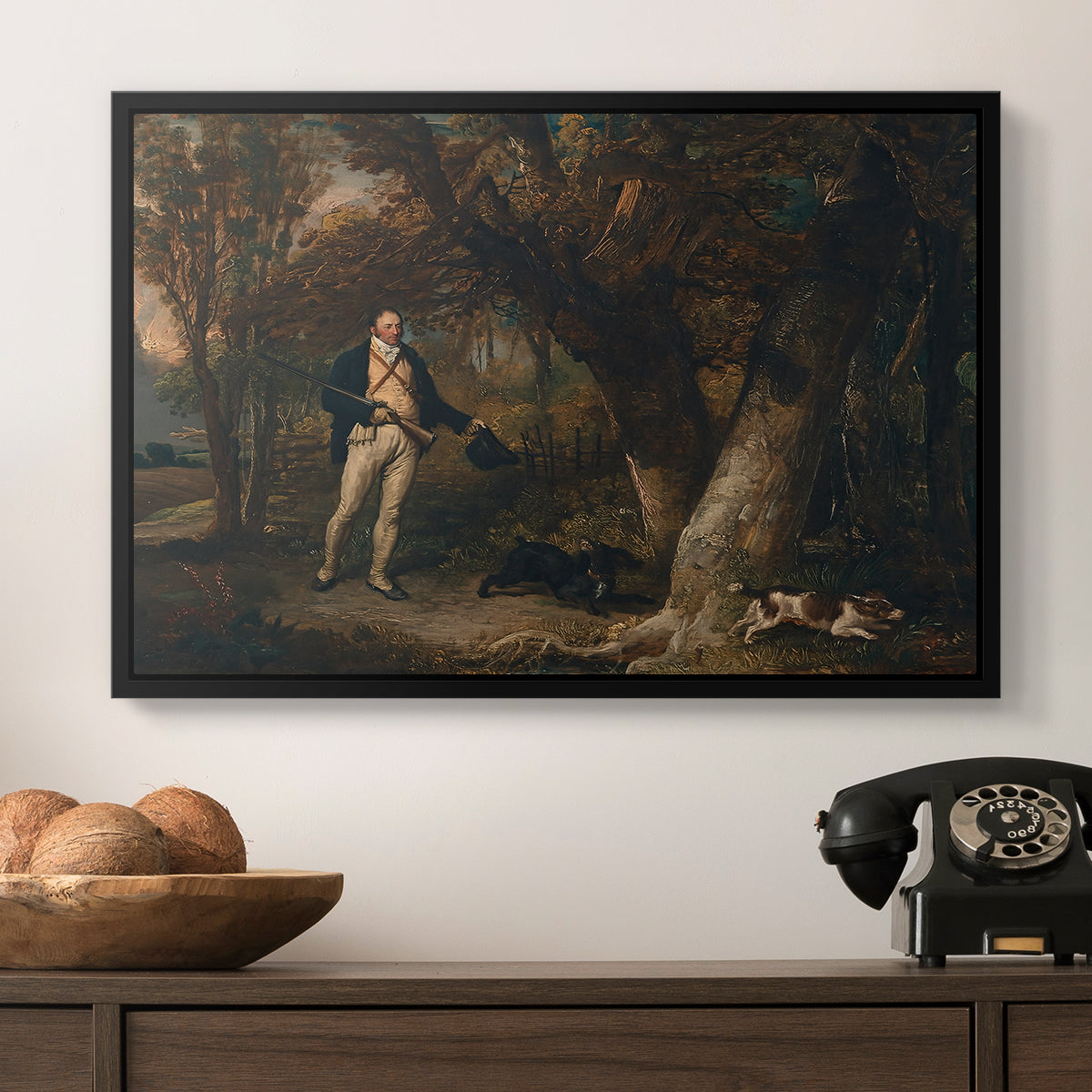 The Reverend Thomas Levett and Favourite Dogs, Cock-Shooting, 1811 - Floater Framed Canvas Print