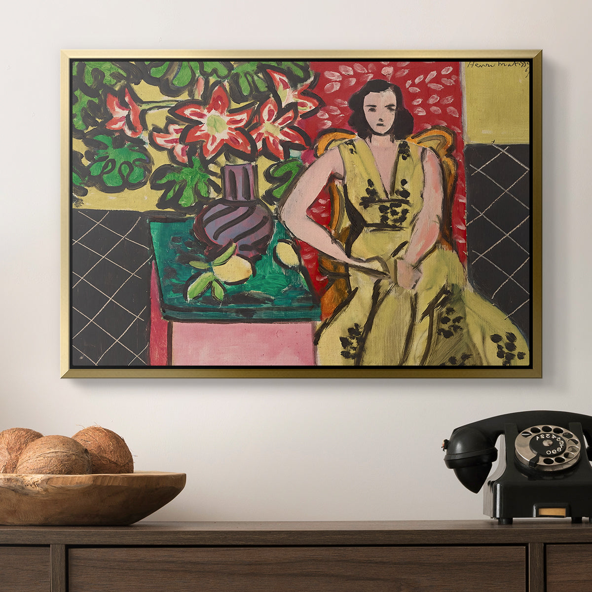 Seated Woman with a Vase of Amaryllis, 1941 - Floater Framed Canvas Print