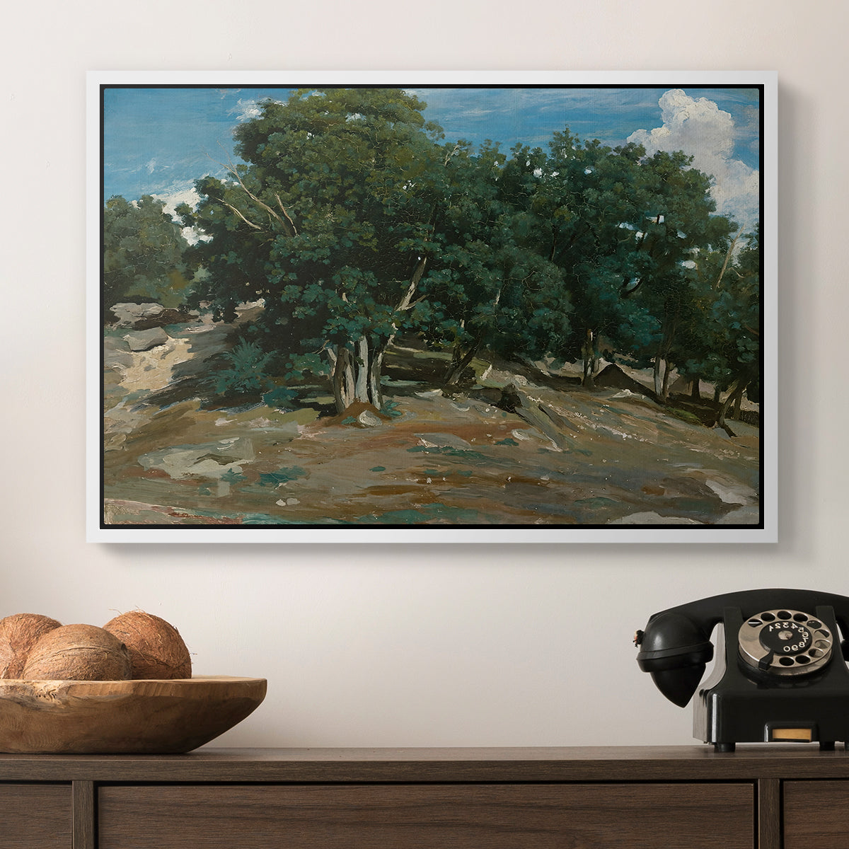 Fontainebleau: Oak Trees at Bas-Bréau, c. 1830-1835 - Floater Framed Canvas Print