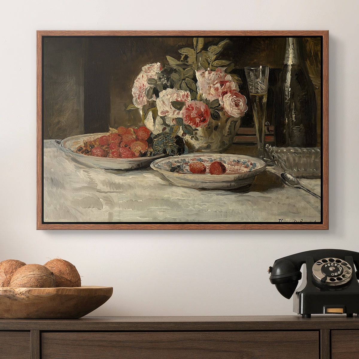 Strawberries and Champagne, c. 1881-1885 - Floater Framed Canvas Print