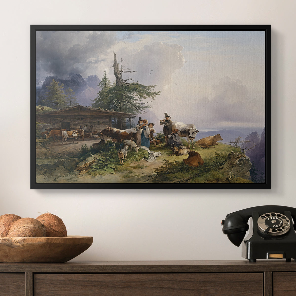 An Alpine Farm on the Untersberg, 1835 - Floater Framed Canvas Print