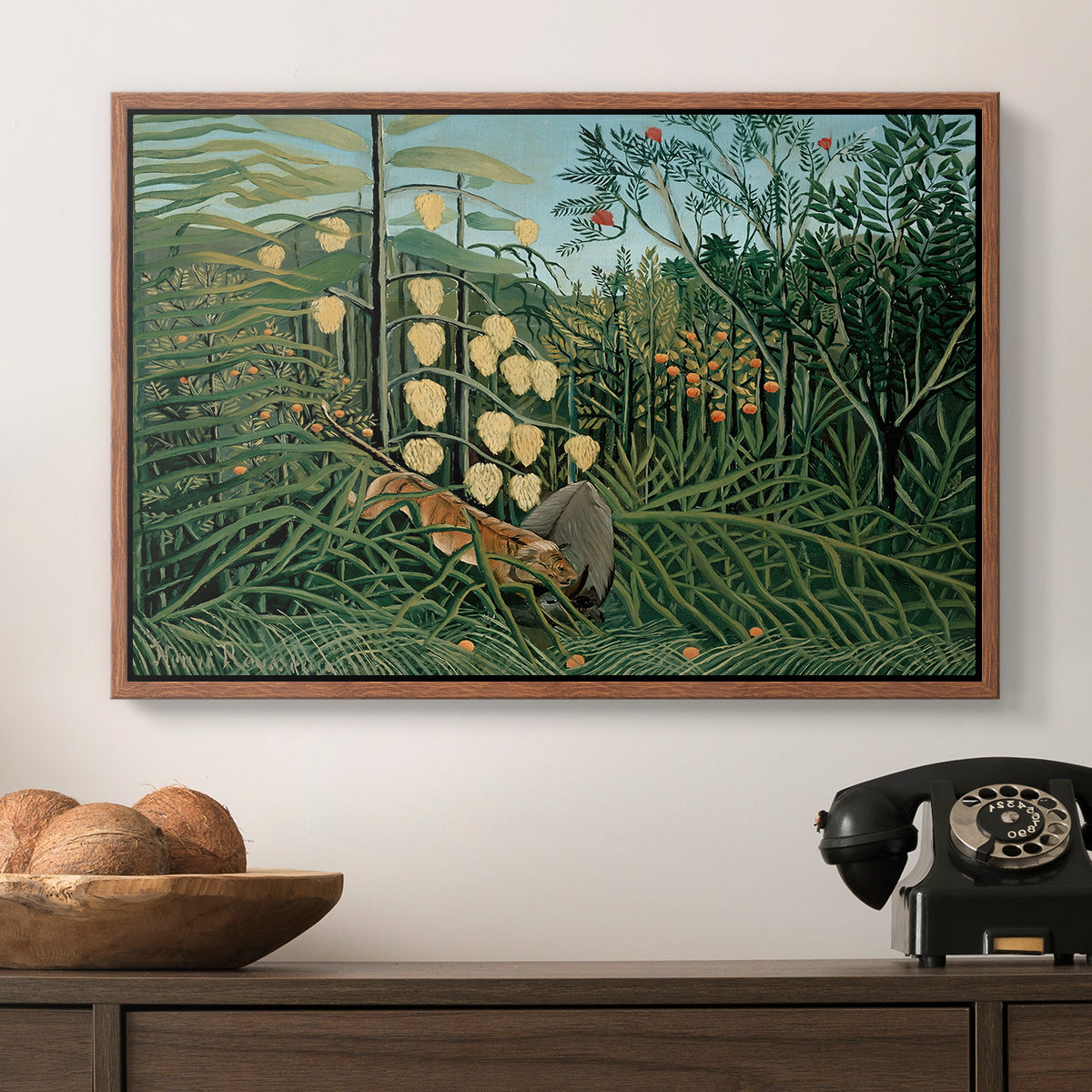 Fight Between a Tiger and a Buffalo, 1908 - Floater Framed Canvas Print