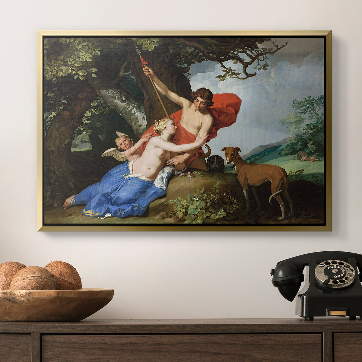 Venus and Adonis, 1632 - Floater Framed Canvas Print