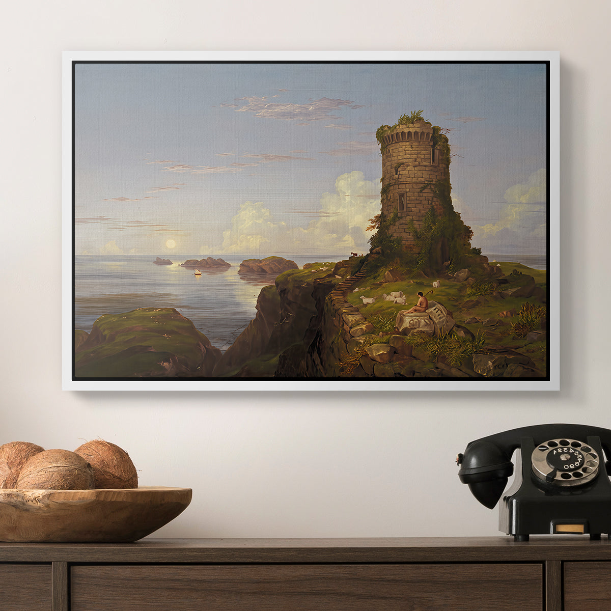 Italian Coast Scene with Ruined Tower, 1838 - Floater Framed Canvas Print