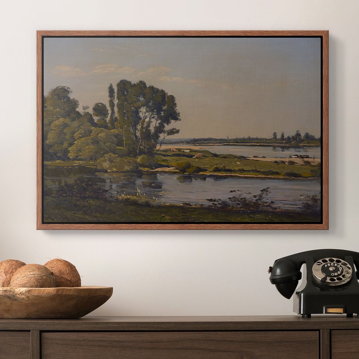 Landscape with a River, 1892 - Floater Framed Canvas Print