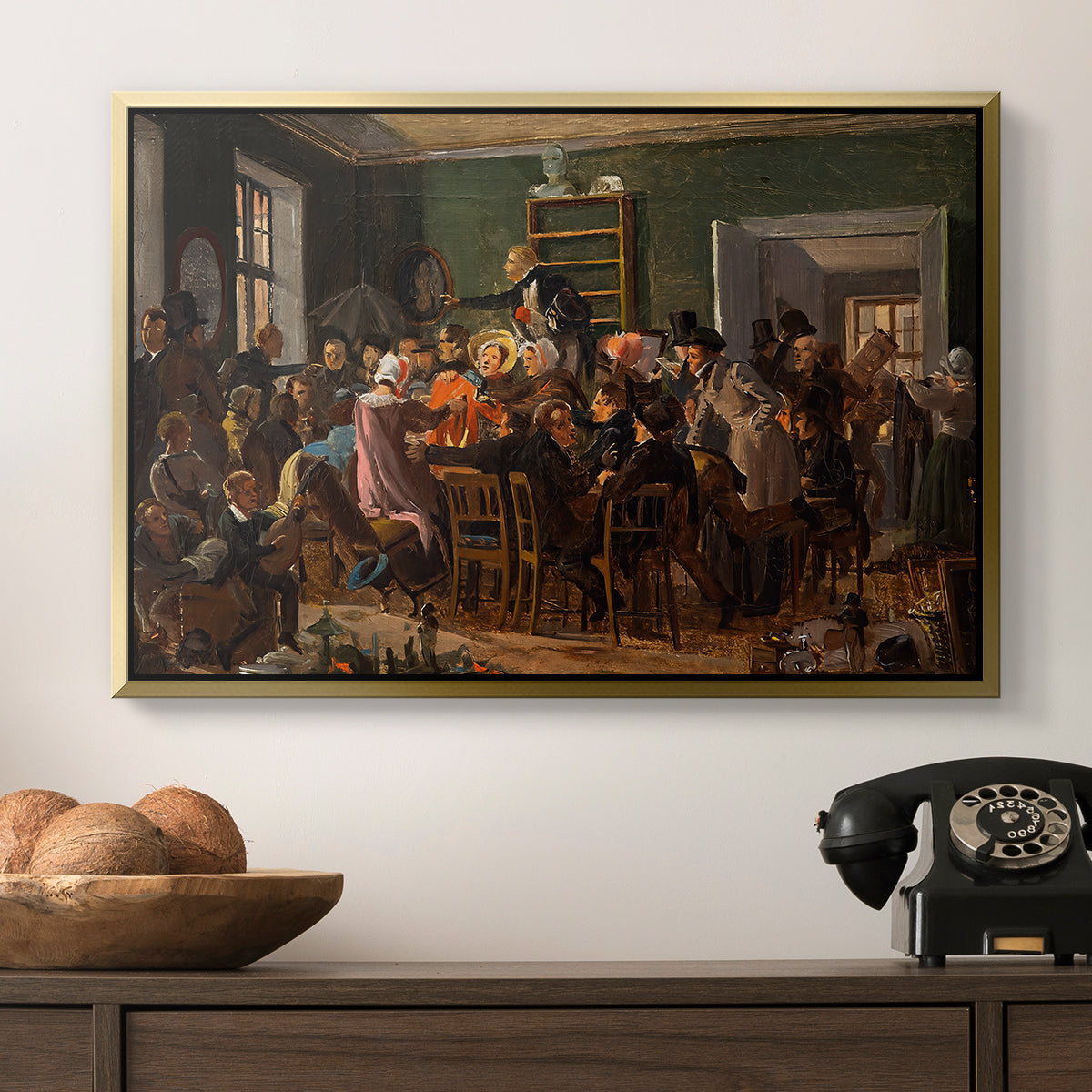 An Auction Scene, 1835 - Floater Framed Canvas Print
