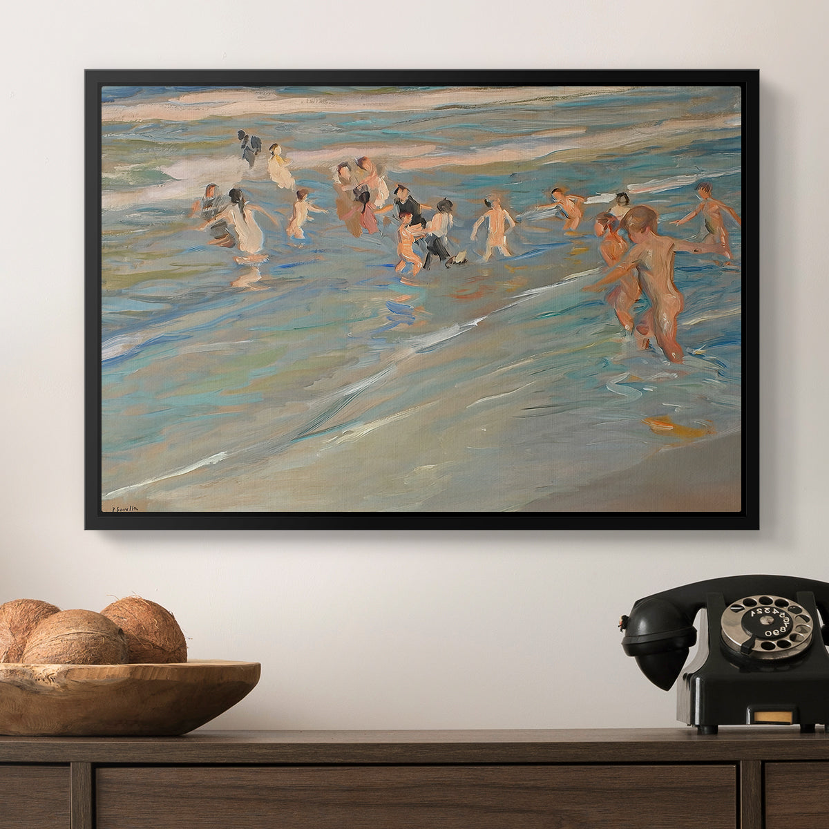 Children Playing on the Beach in Valencia, c. 1908 - Floater Framed Canvas Print