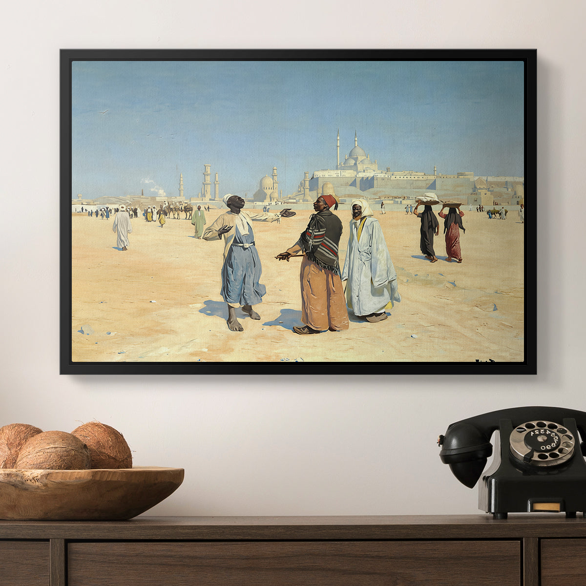 View from the Desert of Cairo with Citadel and Mamluk Tombs in the Background, c. 1889-1890 - Floater Framed Canvas Print