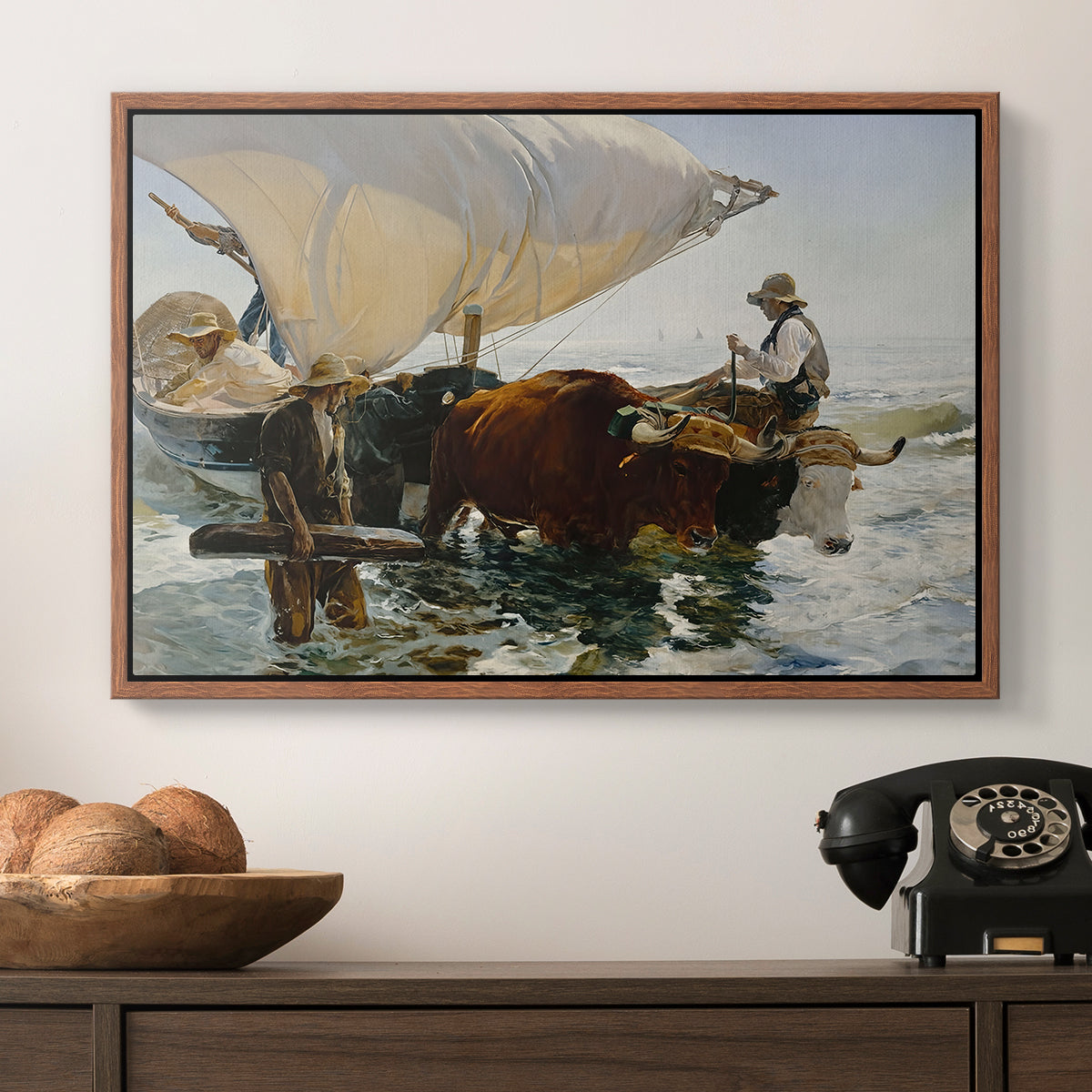 The Return from Fishing: Hauling the Boat, 1894 - Floater Framed Canvas Print