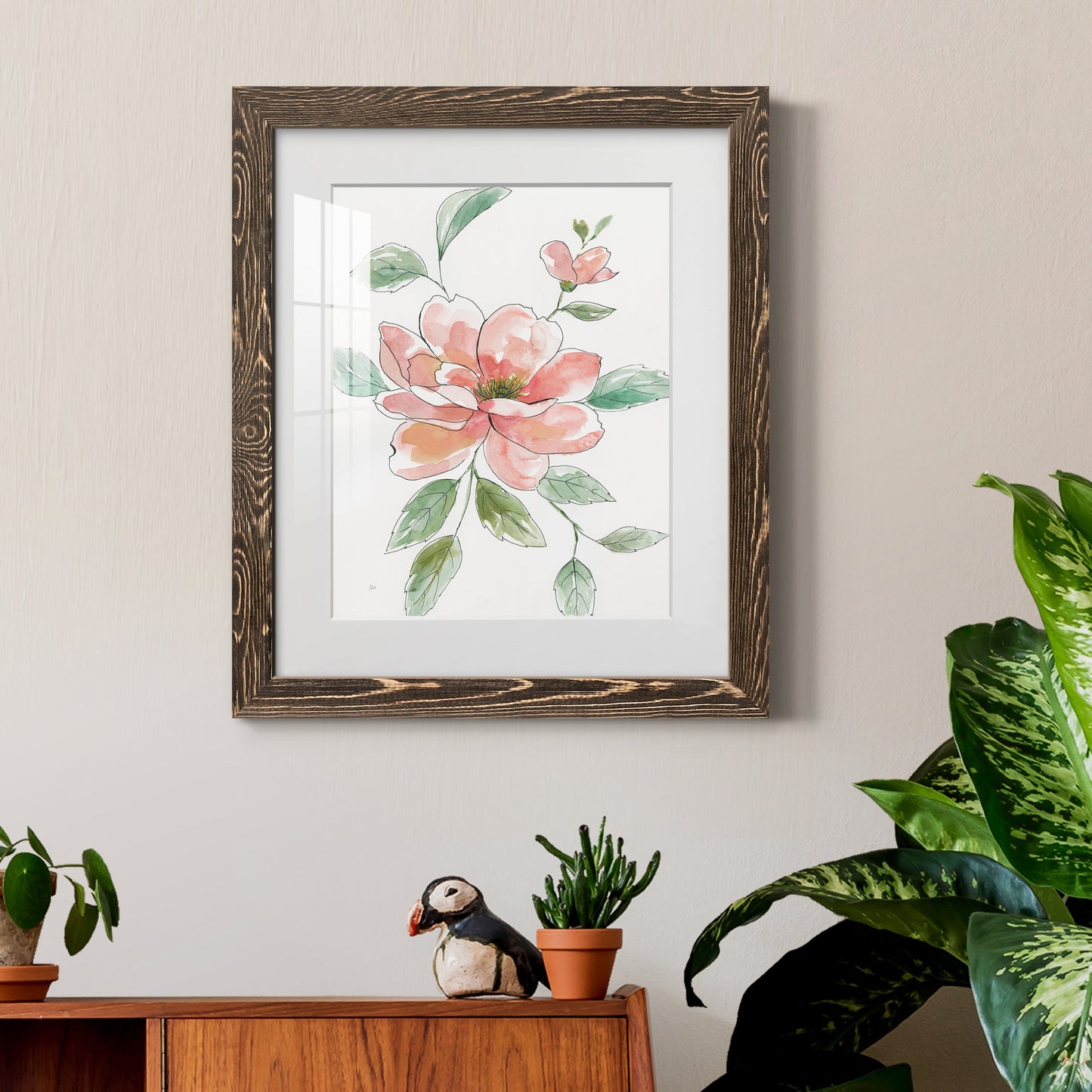 Peony Contour - Barnwood Framed Art Print