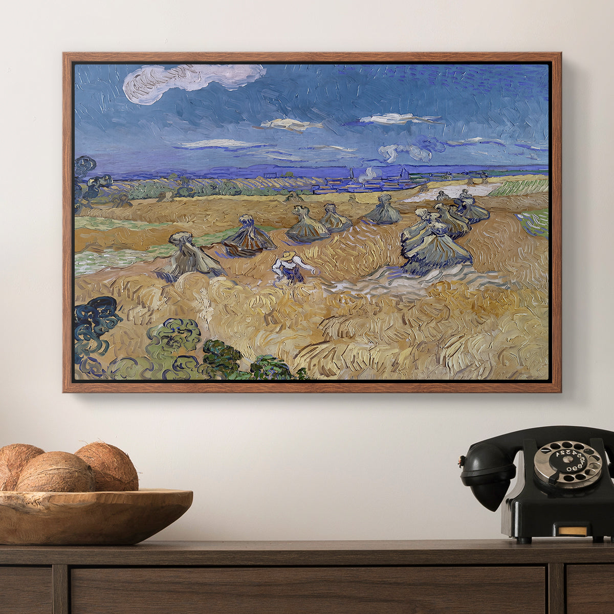 Wheat Field with Reaper, Auvers, 1888 - Floater Framed Canvas Print