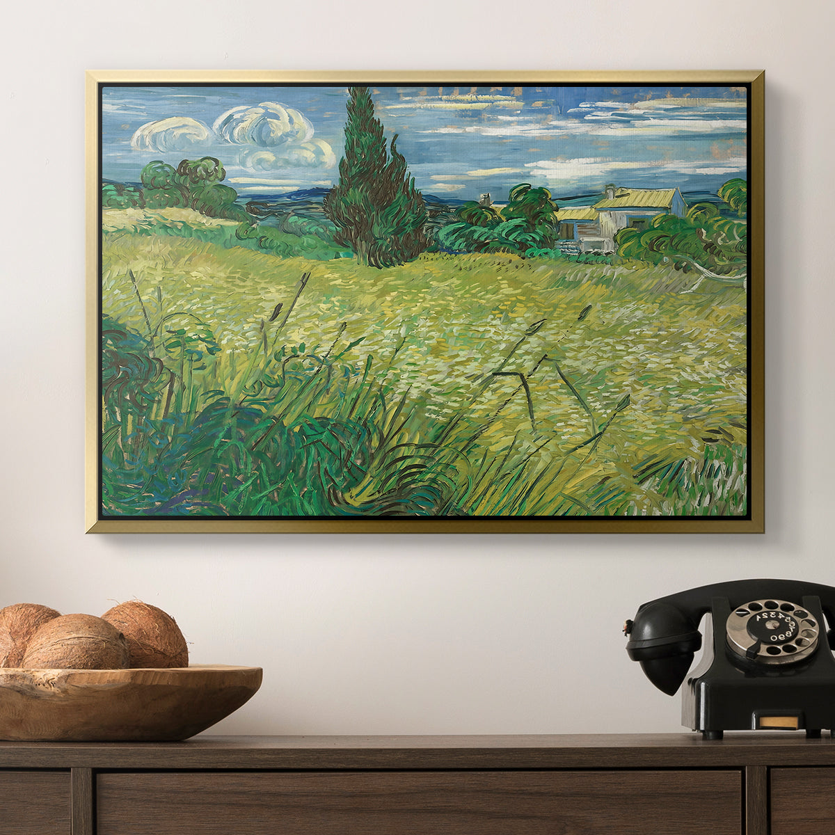 Green Wheat Field with Cypress, 1889 - Floater Framed Canvas Print