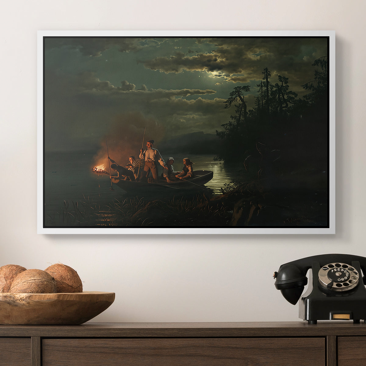 Spear Fishing on Lake Krøderen, 1851 - Floater Framed Canvas Print