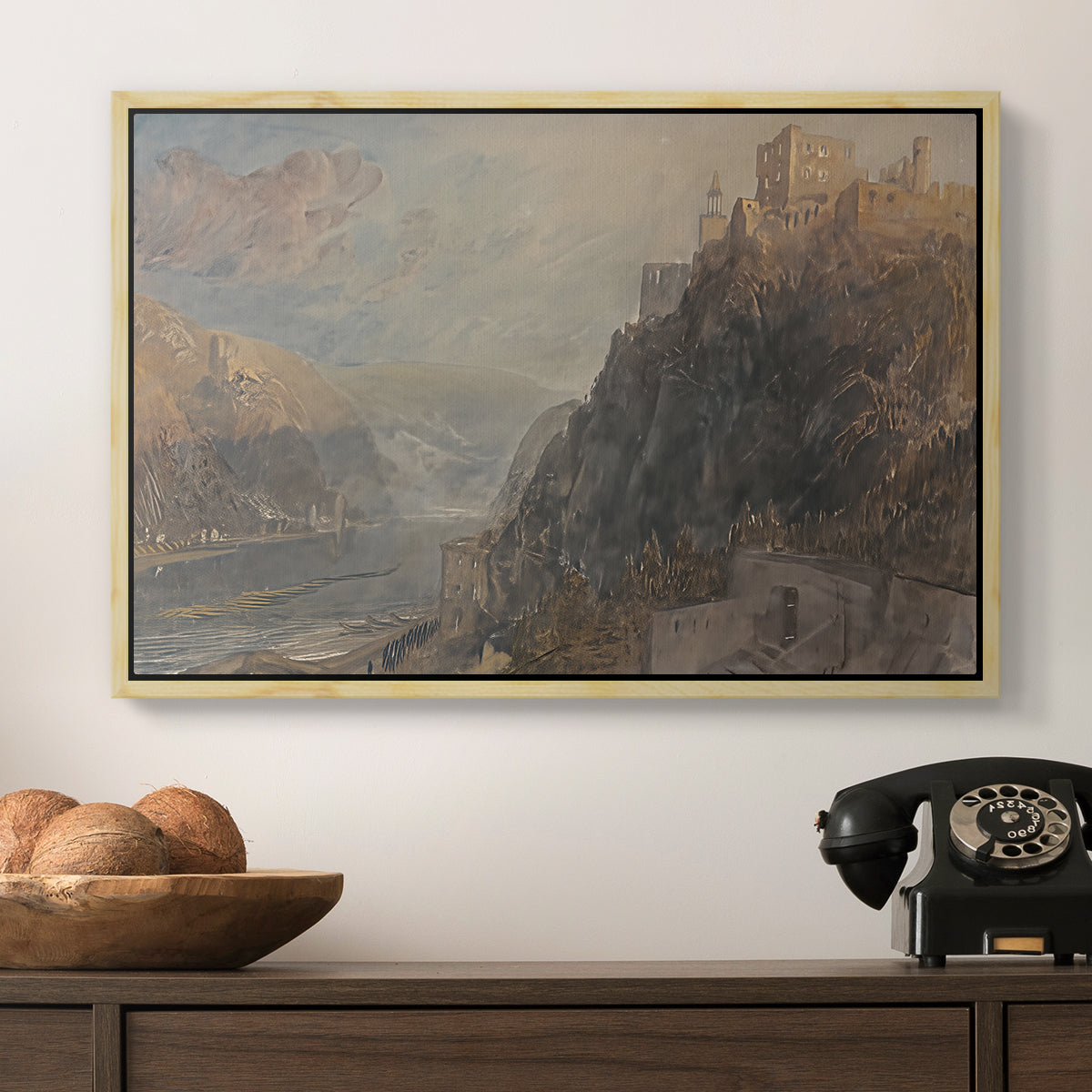 Rheinfels Looking to Katz and Gourhausen, 1817 - Floater Framed Canvas Print