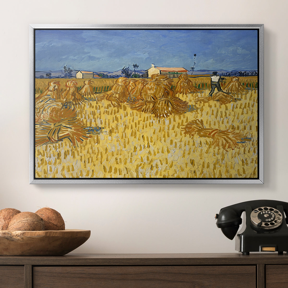 Wheat Field with Sheaves (Harvest in Provence), 1888 - Floater Framed Canvas Print