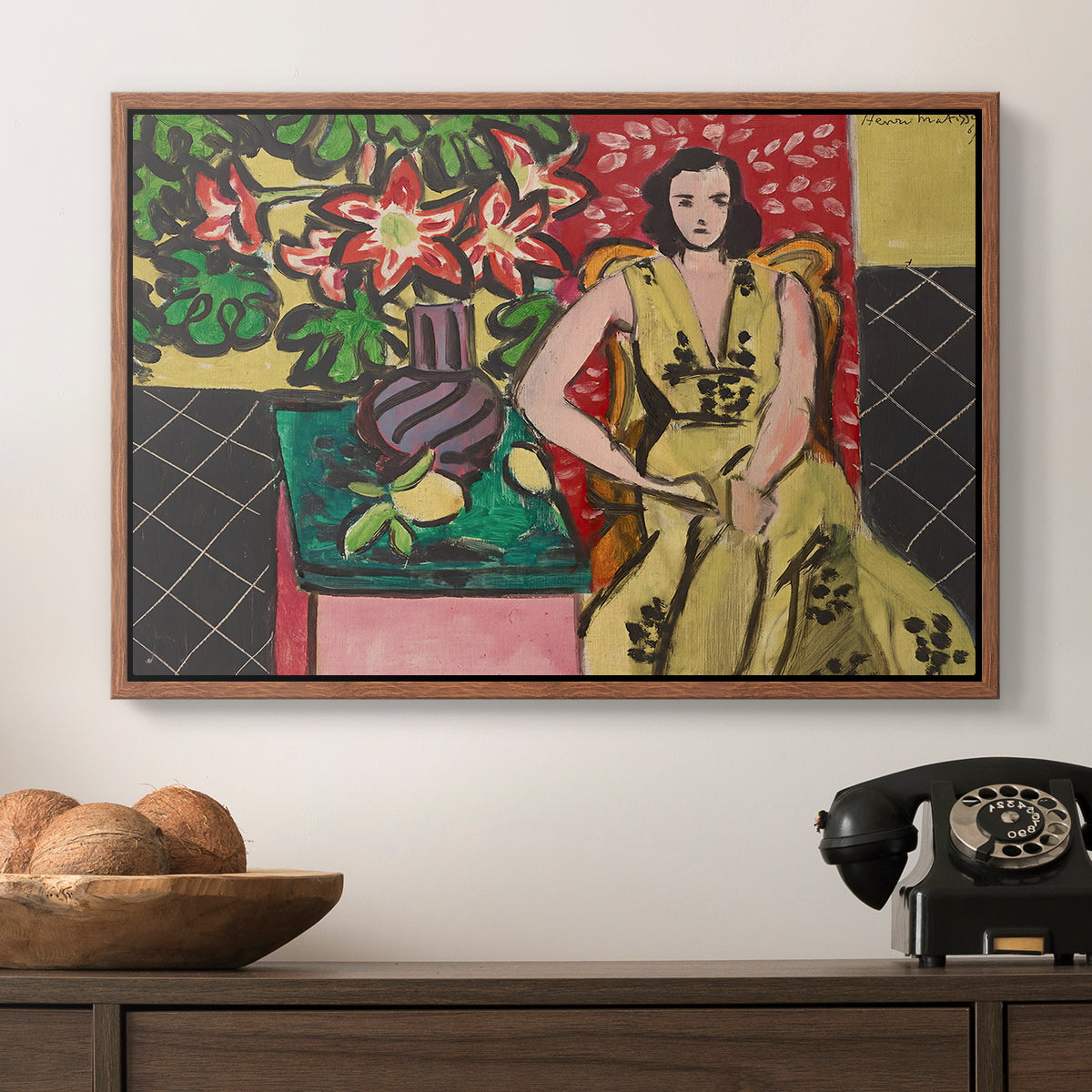 Seated Woman with a Vase of Amaryllis, 1941 - Floater Framed Canvas Print
