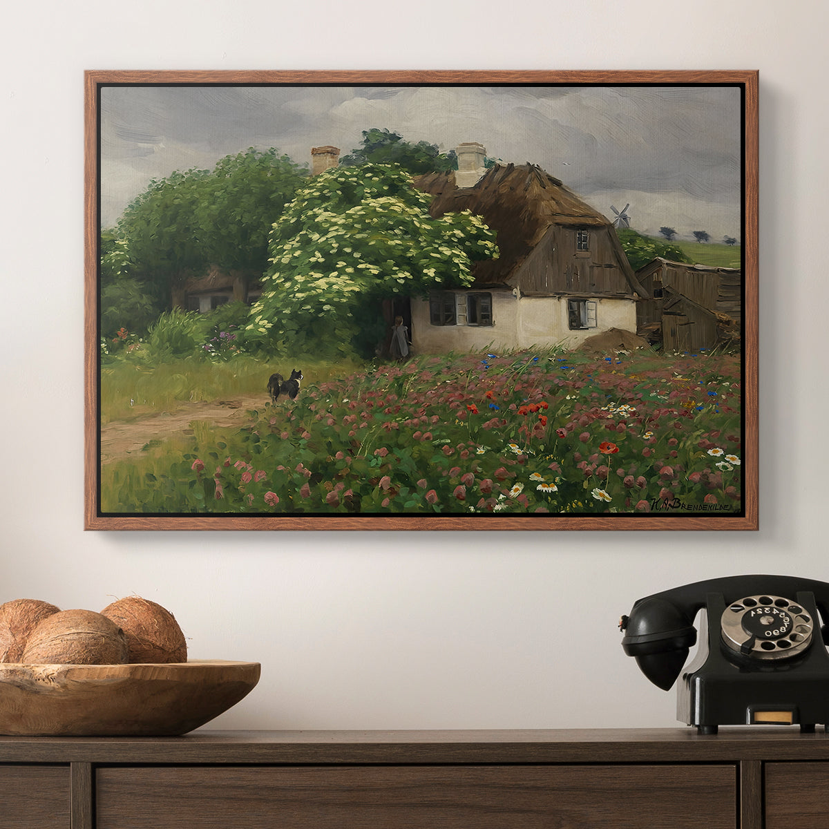 Farmhouse with Meadow Flowers, 1909 - Floater Framed Canvas Print
