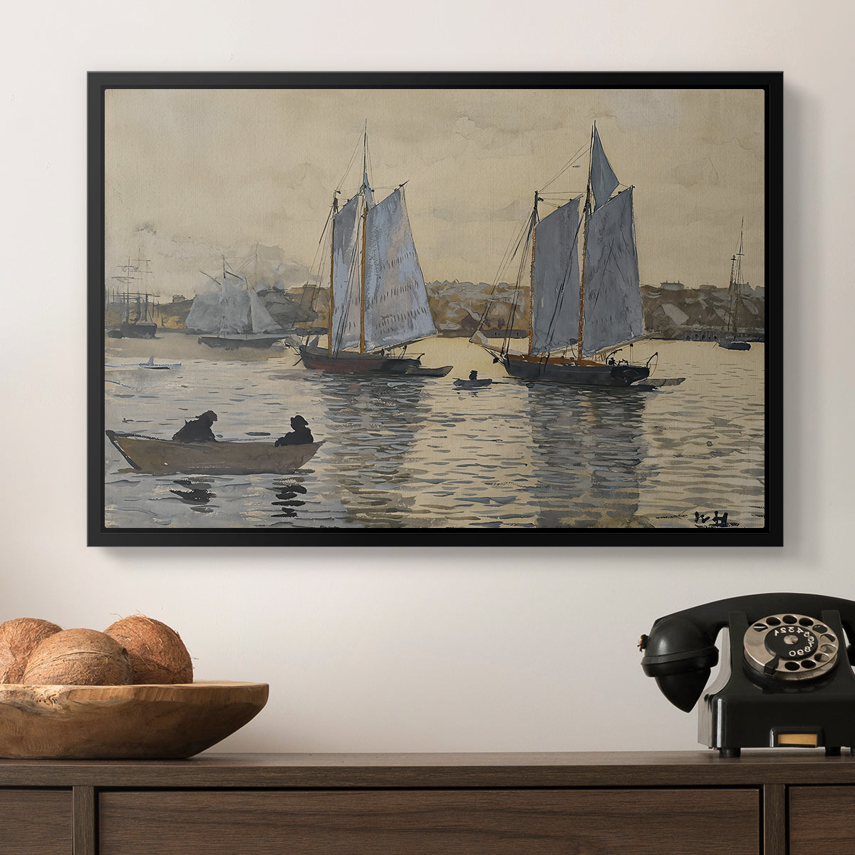 Two Schooners, Gloucester, c. 1880 - Floater Framed Canvas Print