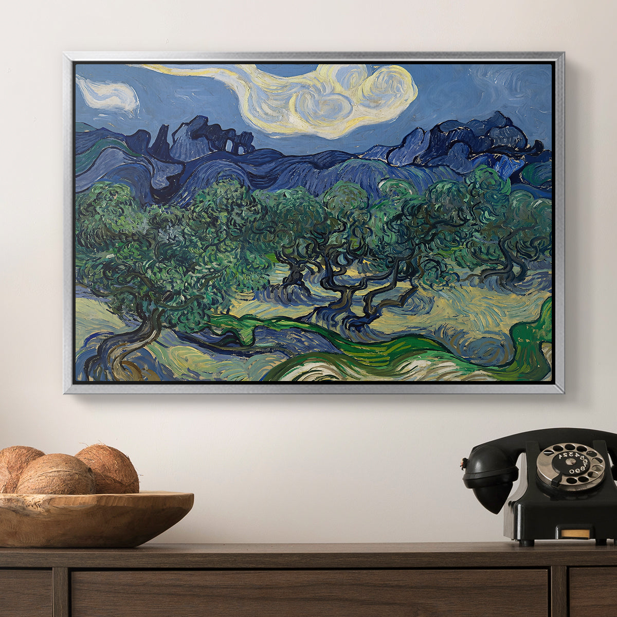 Olive Trees with the Alpilles in the Background, 1889 - Floater Framed Canvas Print