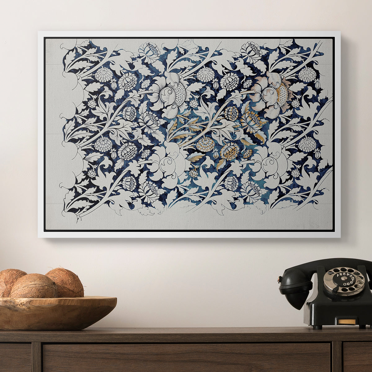 Watercolour for Printed Fabric Design: Wey, c. 1882-1883 - Floater Framed Canvas Print