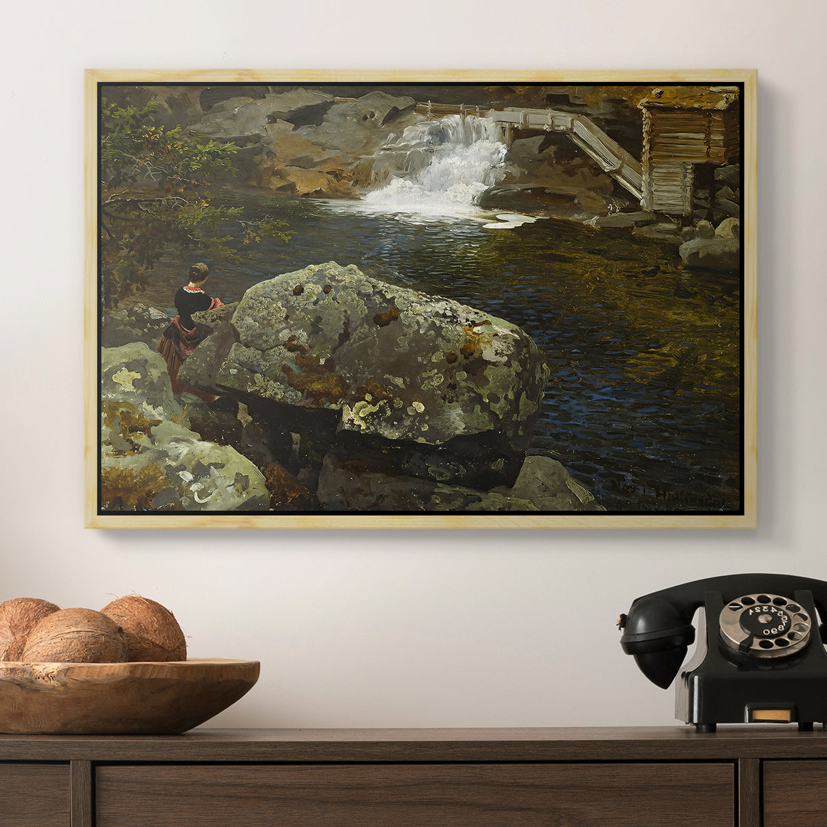 By the Mill Pond (En Mølledam), 1850 - Floater Framed Canvas Print