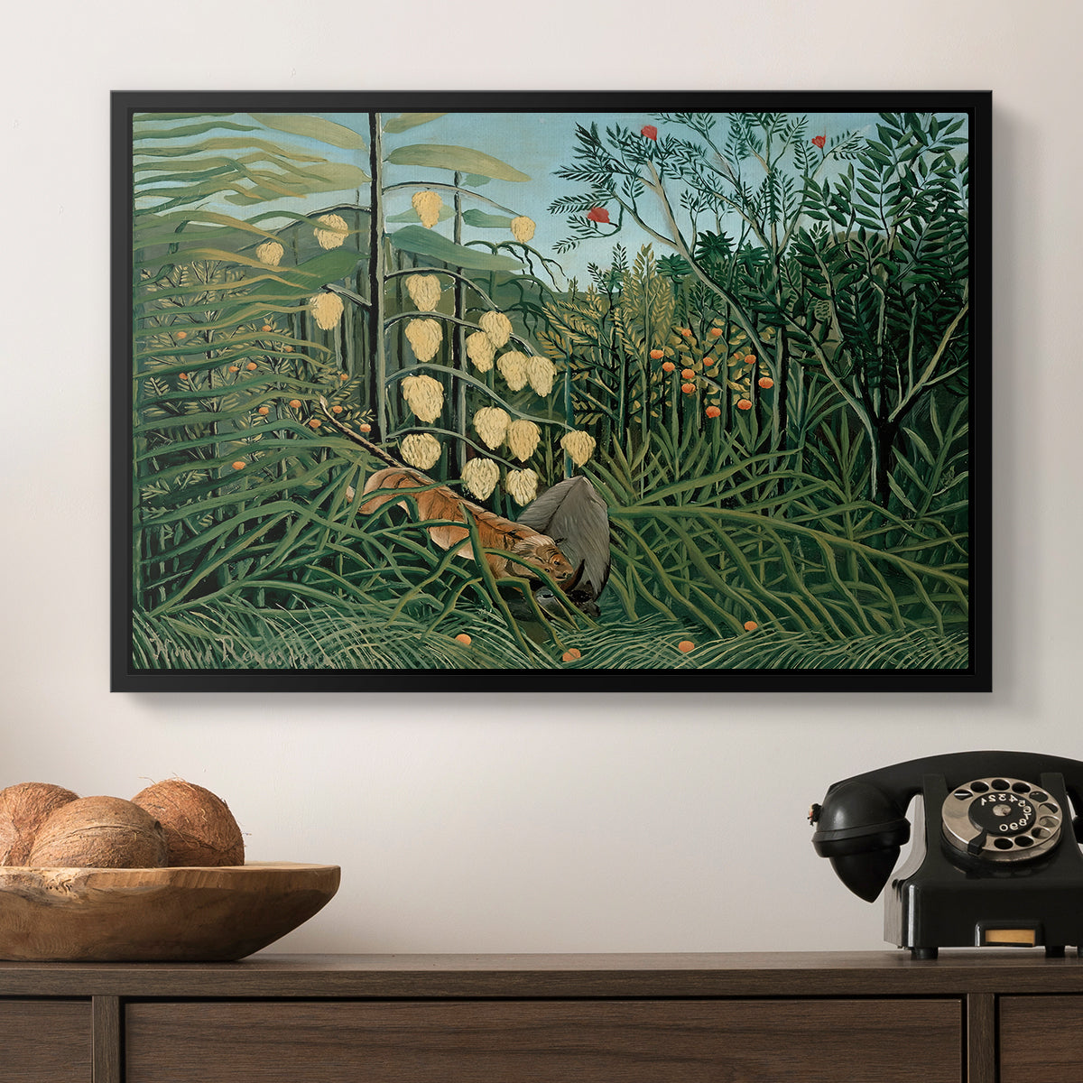 Fight Between a Tiger and a Buffalo, 1908 - Floater Framed Canvas Print