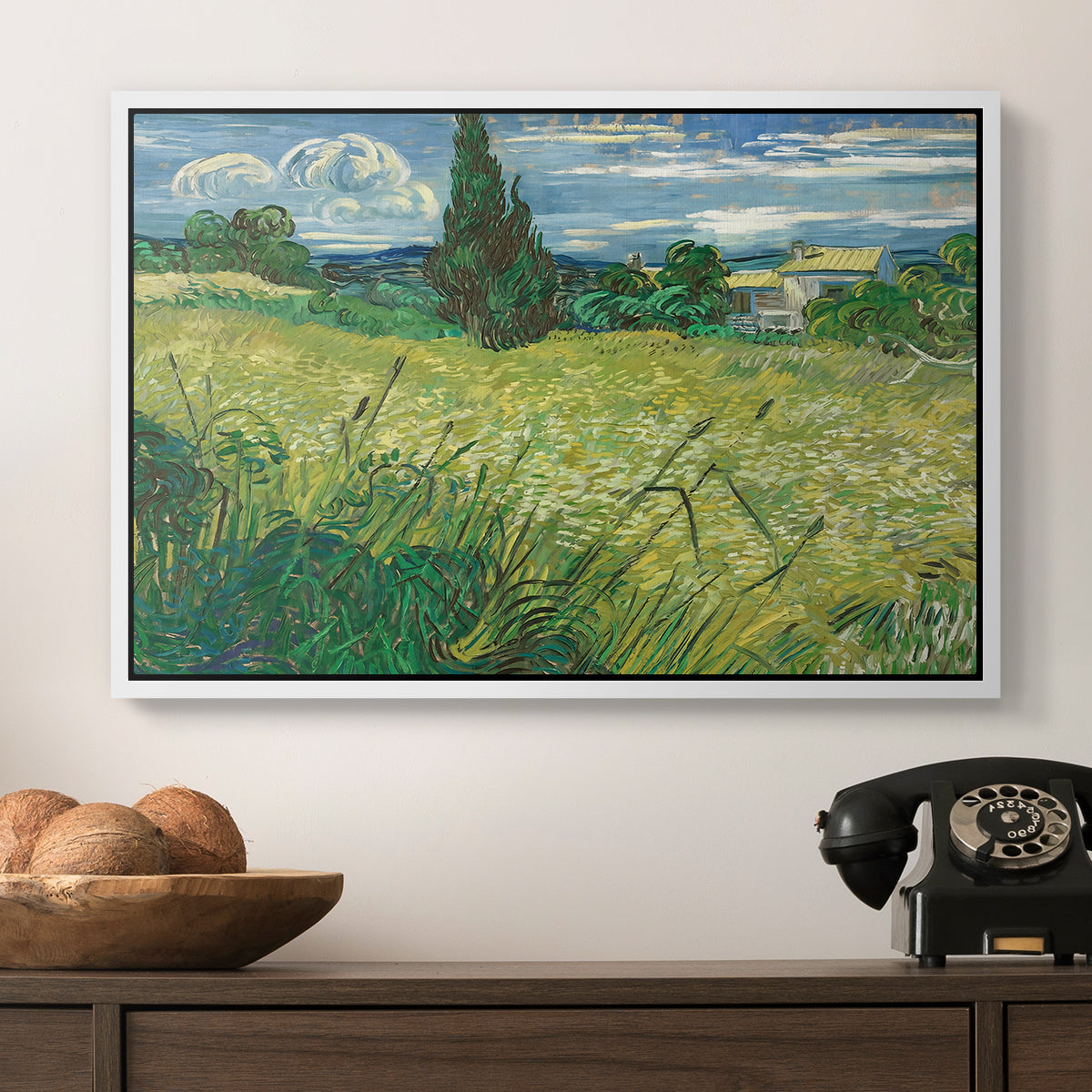 Green Wheat Field with Cypress, 1889 - Floater Framed Canvas Print