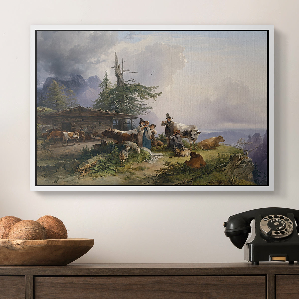 An Alpine Farm on the Untersberg, 1835 - Floater Framed Canvas Print