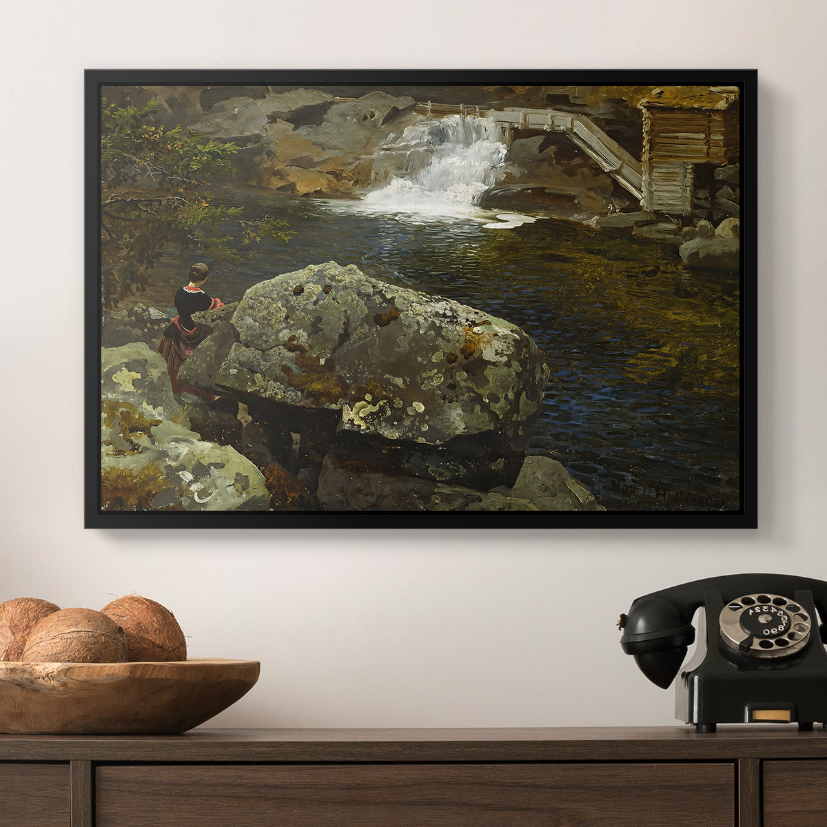 By the Mill Pond (En Mølledam), 1850 - Floater Framed Canvas Print